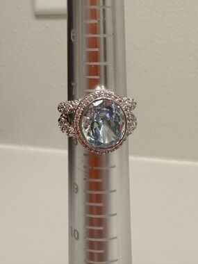 Bomb Party! NWOT! Silver-Tone Ring with Light Blue Oval Crystal and Halo Accents
